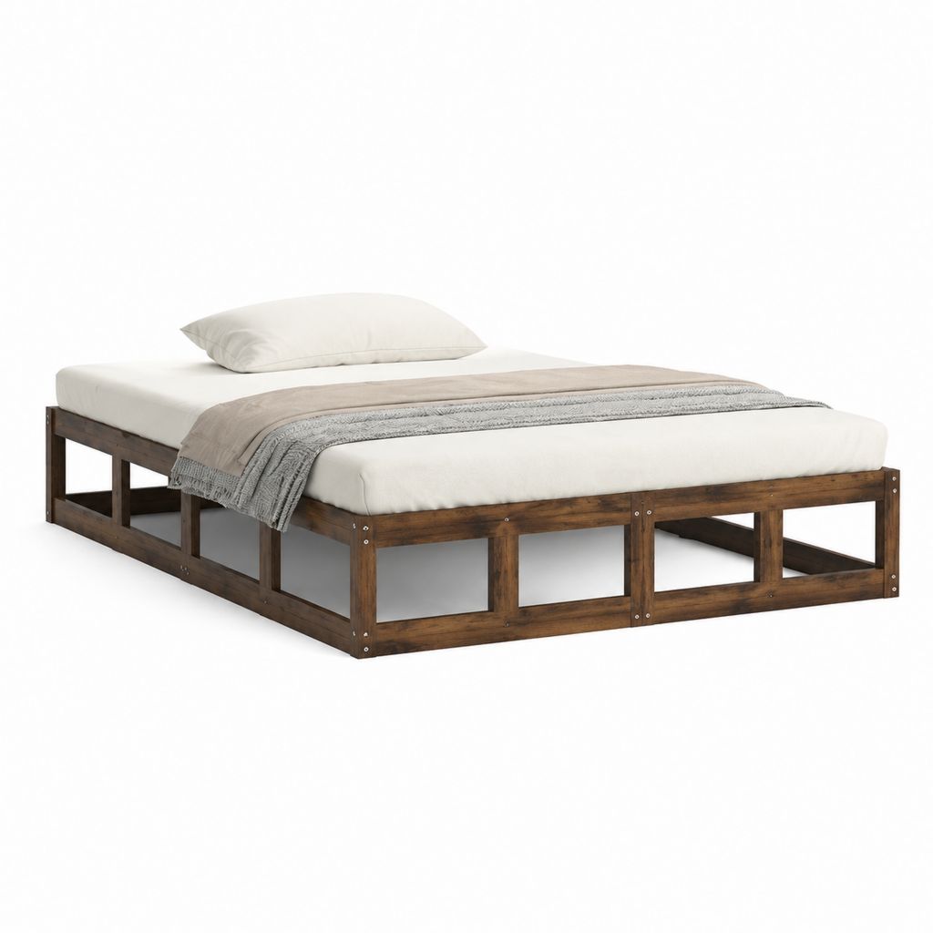Doppelbett Bettgestell Dunkelbraun aus massivem Kiefernholz rechteckig 140 x 200 cm