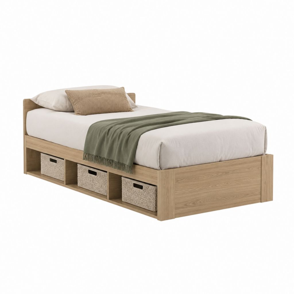 Einzelbett mit Stauraum Eichenoptik Spanplatte 90 x 200 cm
