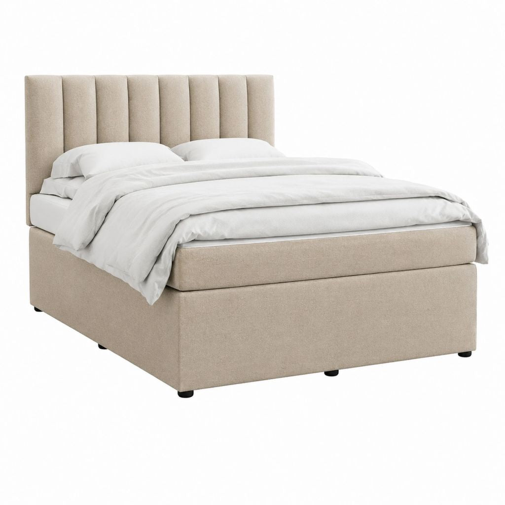 Boxspringbett Beige mit Polyesterbezug und gepolstertem Kopfteil 160 x 200 cm