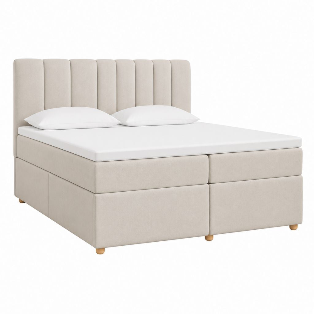 Boxspringbett Beige Polyester Rechteckig 180 x 200 cm mit gepolstertem Kopfteil