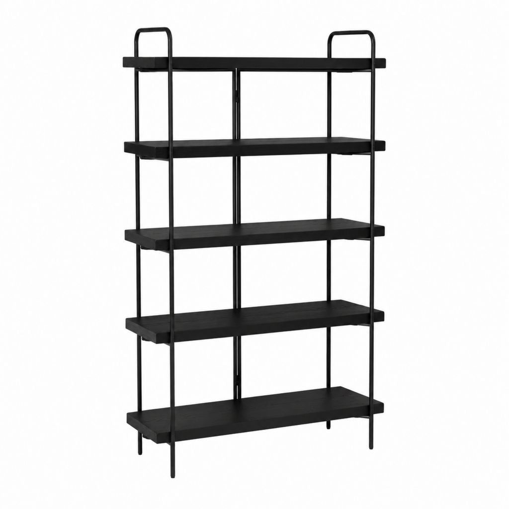Standregal Schwarz aus pulverbeschichtetem Stahl und MDF 80 x 35 x 180 cm mit 5 Ablagen