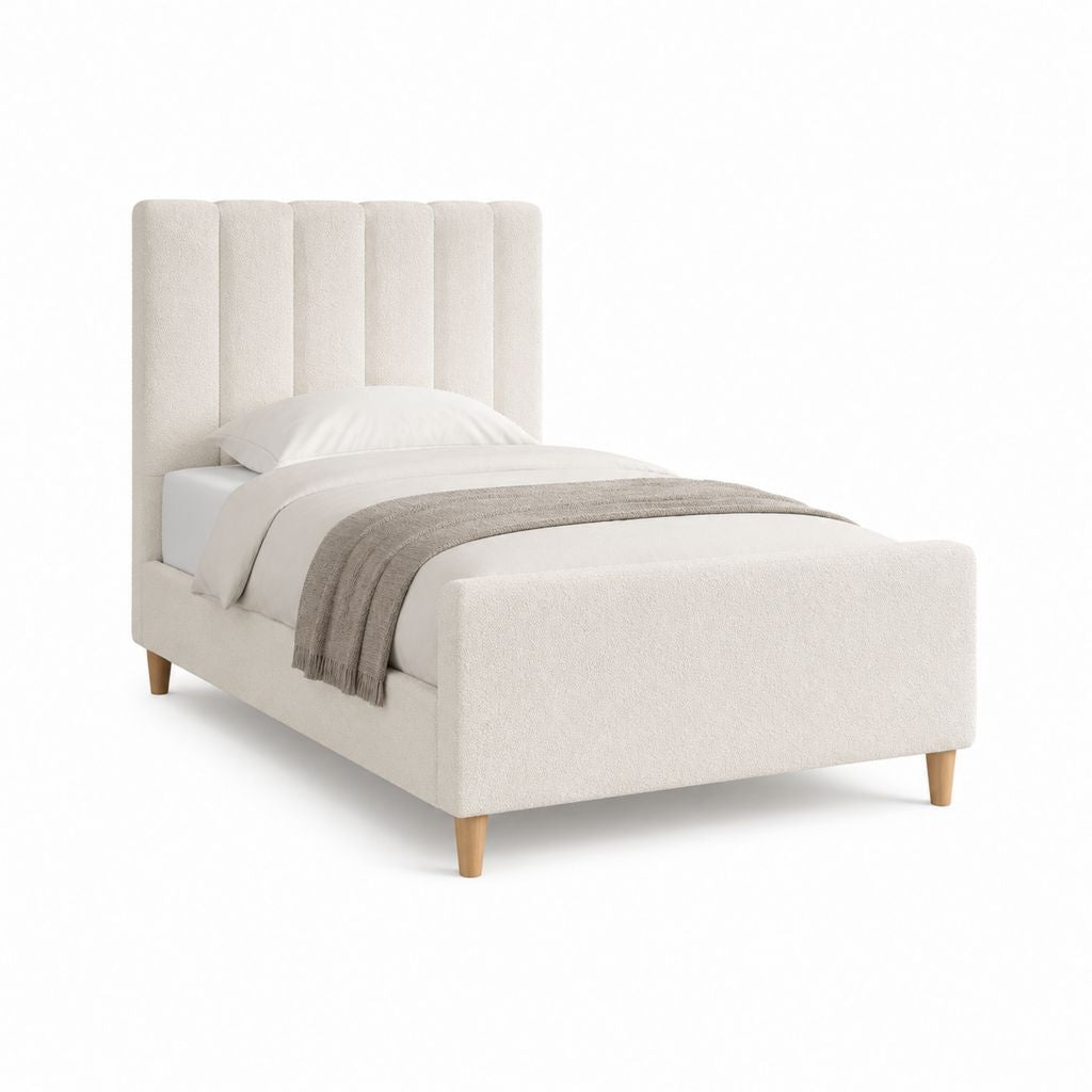 Polsterbett Einzelbett Creme Polyester Rechteckig mit Lattenrost 90 x 200 cm