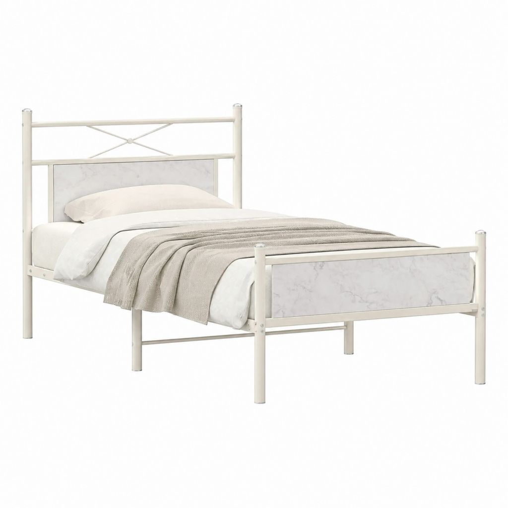 Metallbett Einzelbett Weiß pulverbeschichteter Stahl MDF rechteckig 90 x 190 cm