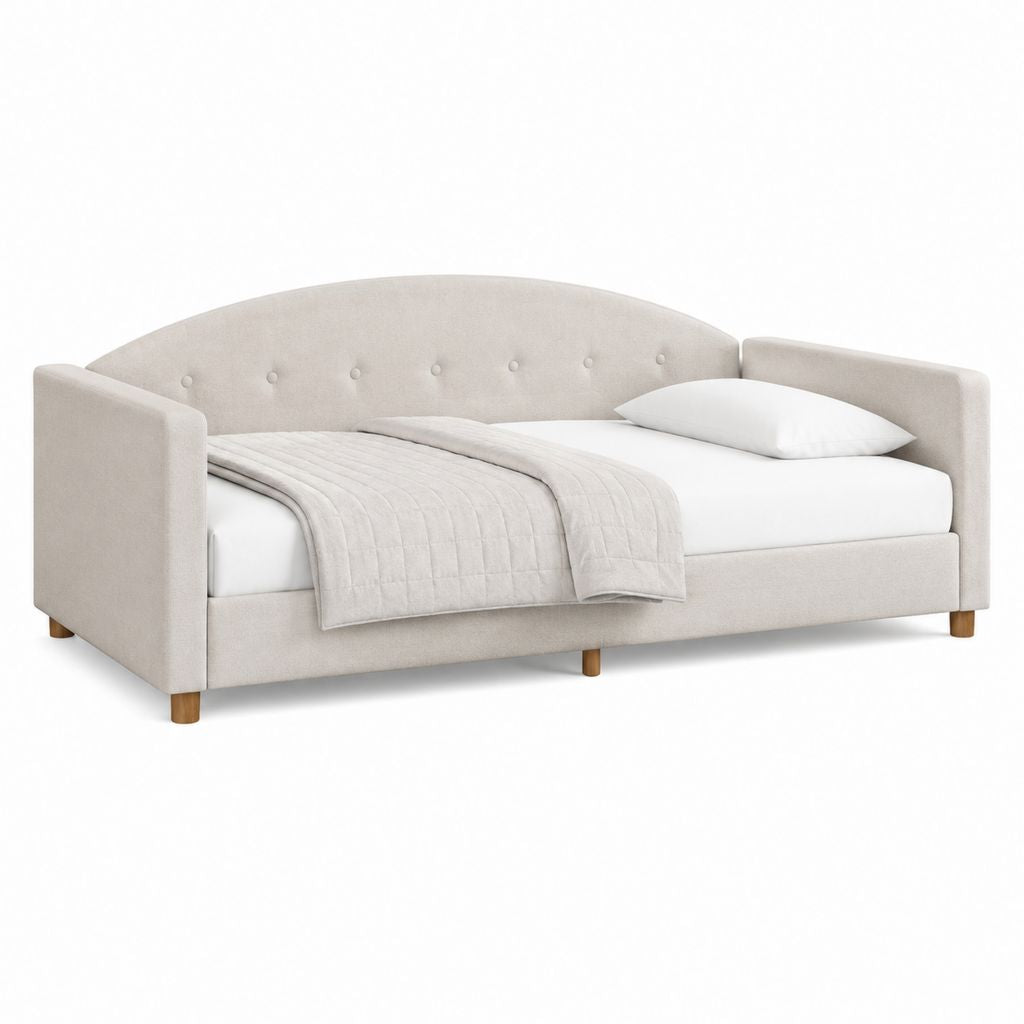 Tagesbett Polsterbett 90 x 200 cm Beige mit Polyesterbezug und gebogener Rückenlehne