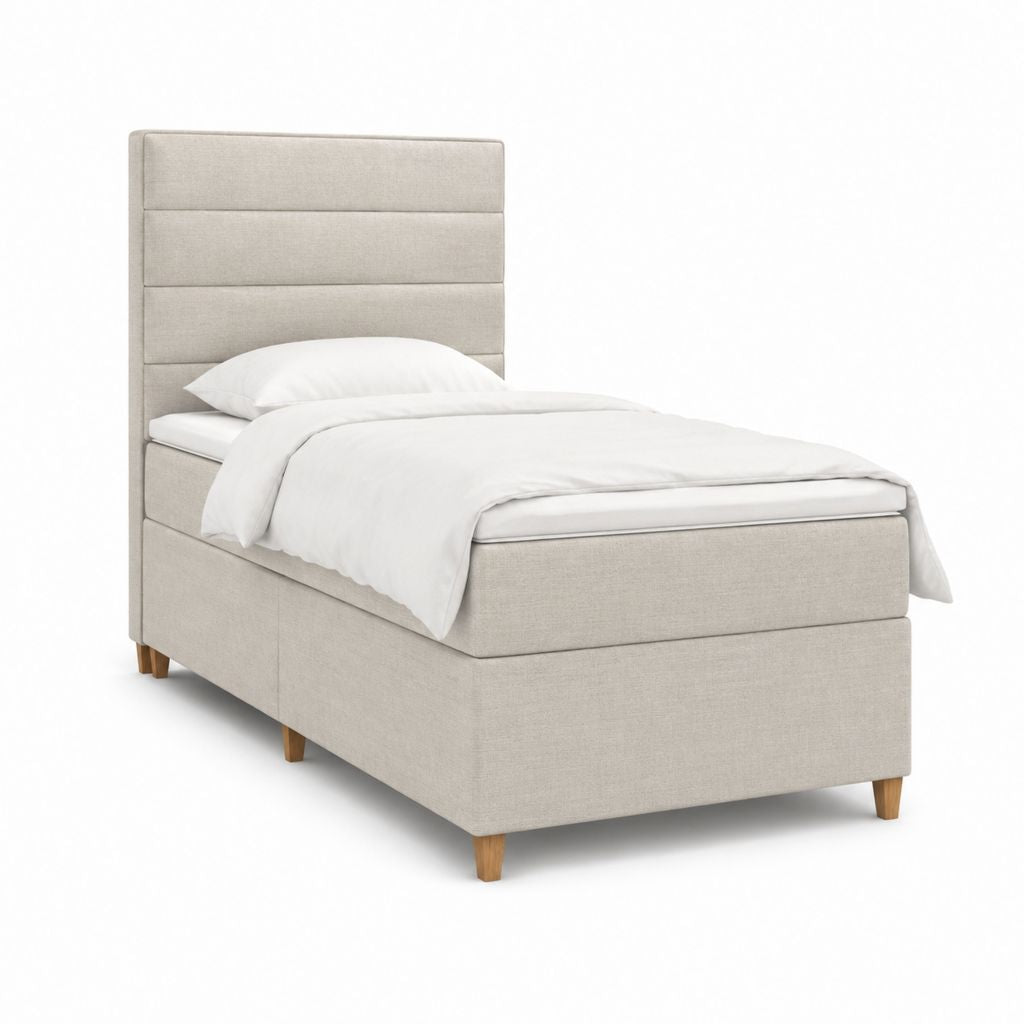 Polsterbett Beige mit Polyesterbezug und Kopfteil 90 x 200 cm