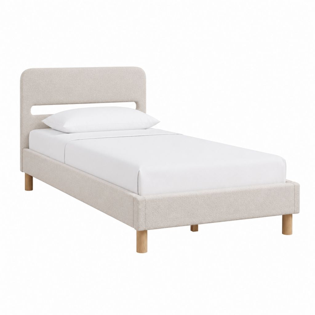 Polsterbett Einzelbett Beige mit Polyesterbezug und Massivholzfüßen 90 x 200 cm