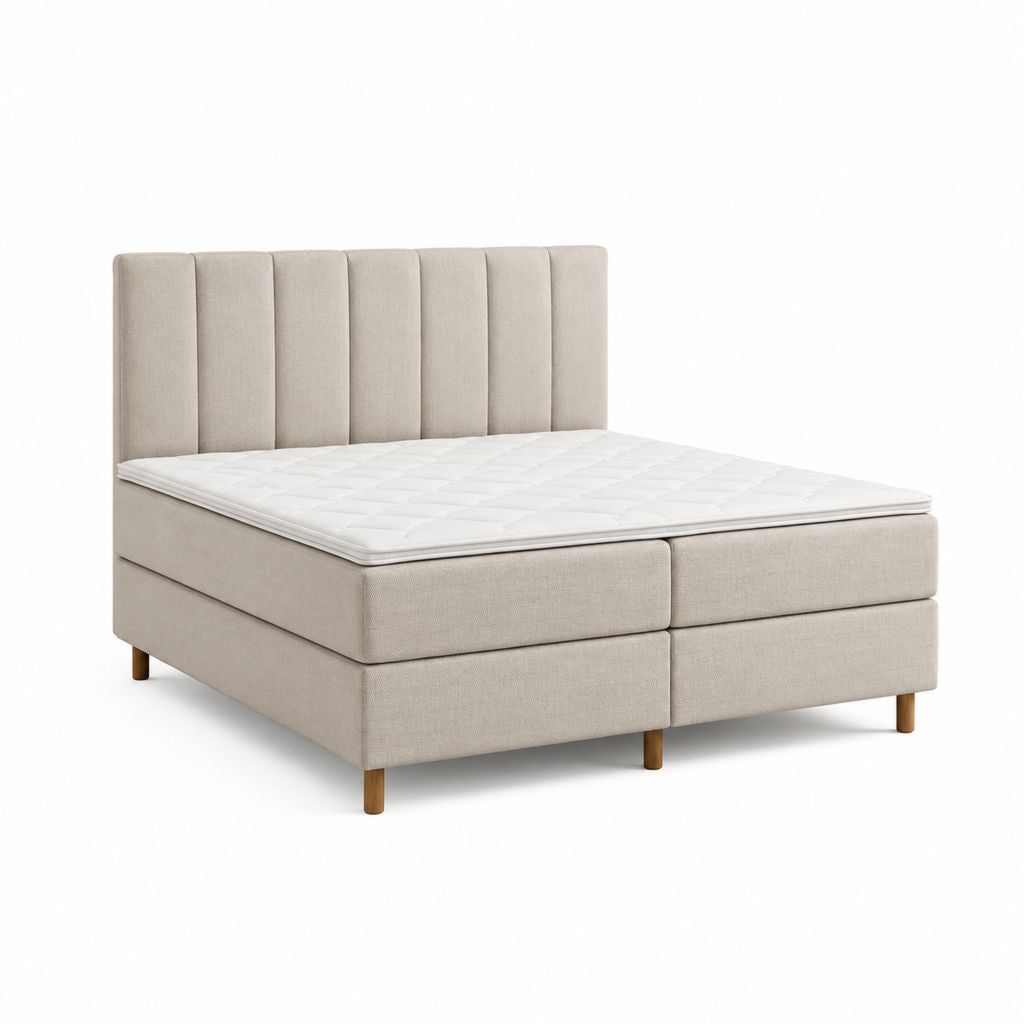 Boxspringbett Beige mit Polyesterbezug und Massivholzfüßen 180 x 200 cm