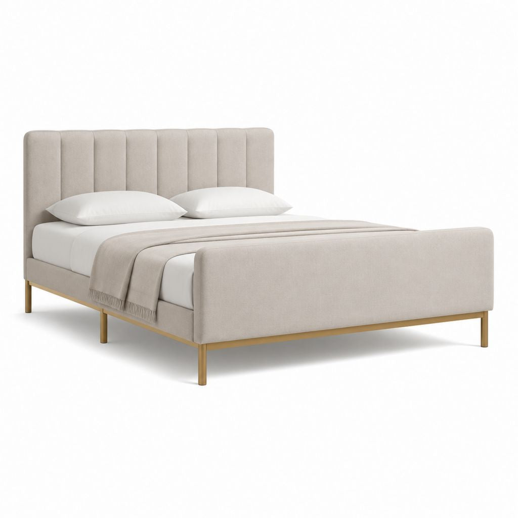 Polsterbett Doppelbett Beige mit Polyesterbezug und Metallfüßen 160 x 200 cm