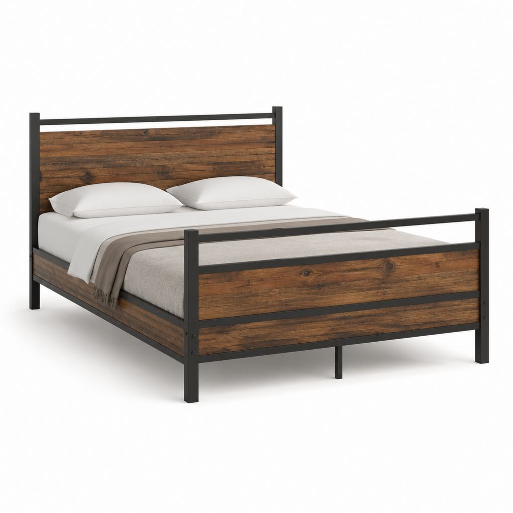 Doppelbett Bettgestell Schwarz Braun Stahl Holzwerkstoff rechteckig 160 x 200 cm