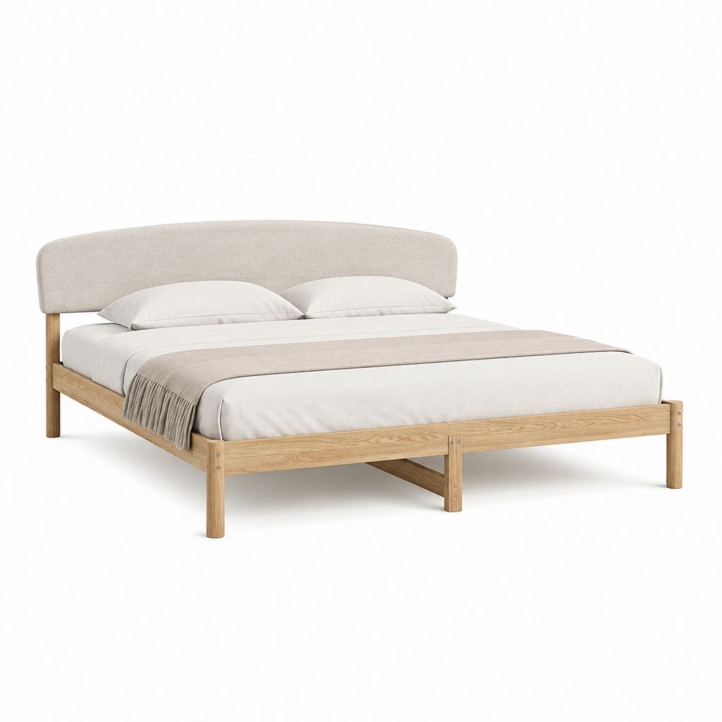 Doppelbettgestell Beige aus Eichenholz mit gepolstertem Kopfteil 180 x 200 cm