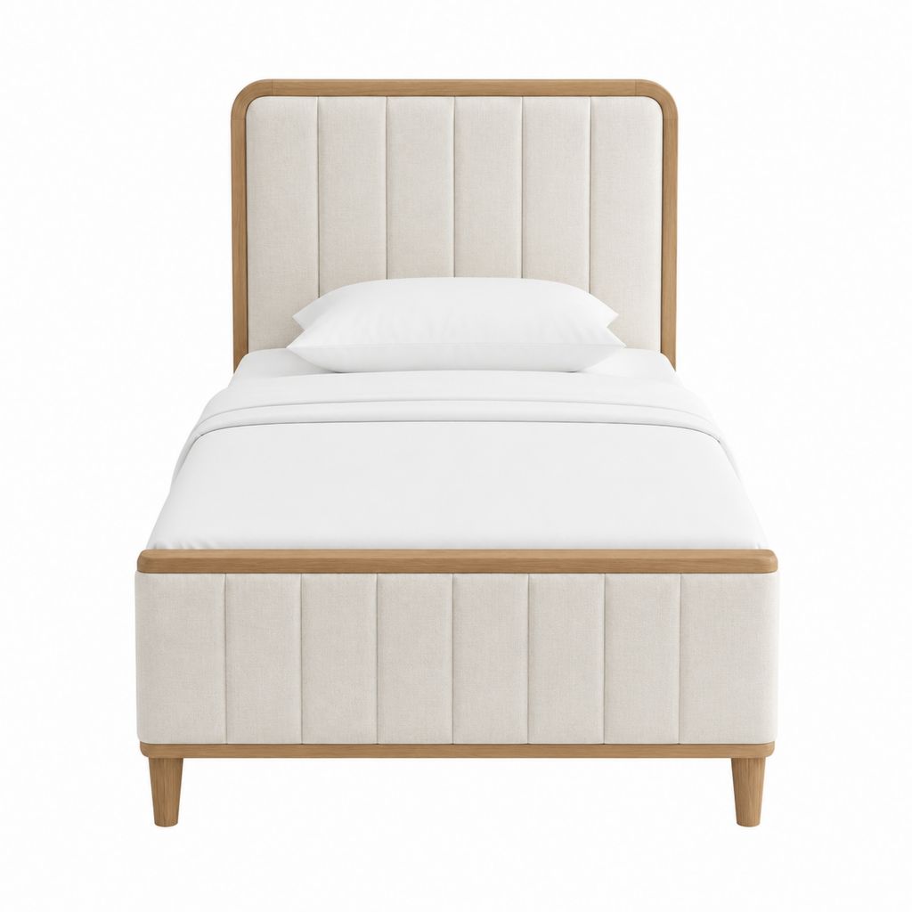 Polsterbett Einzelbett Beige und Natur Massivholz Polyester Rechteckig 90 x 200 cm
